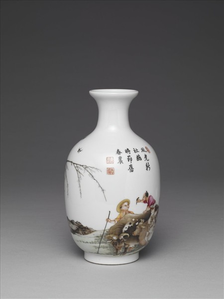 琺瑯彩農耕圖瓶