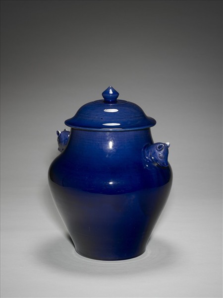 霽青釉獸耳蓋罐