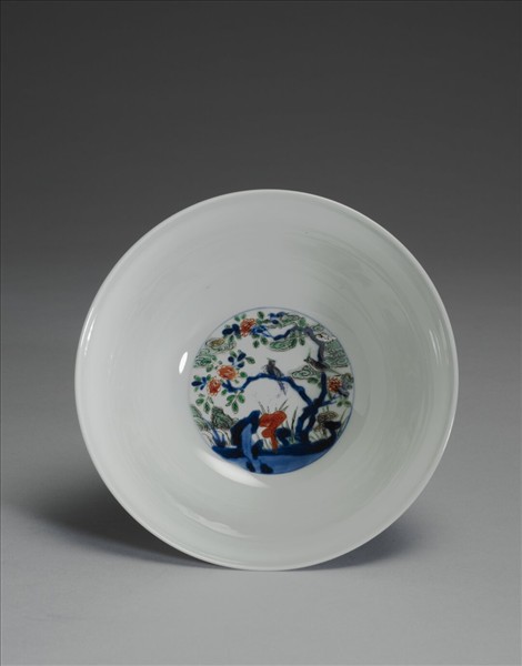 白地五彩花鳥高足碗