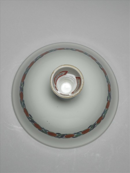 白地五彩花鳥高足碗