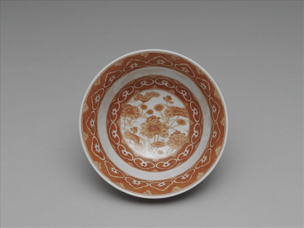 白瓷描紅荷露烹茶詩茶碗