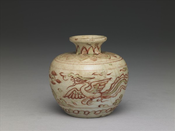 紅綠彩鳳紋小壺