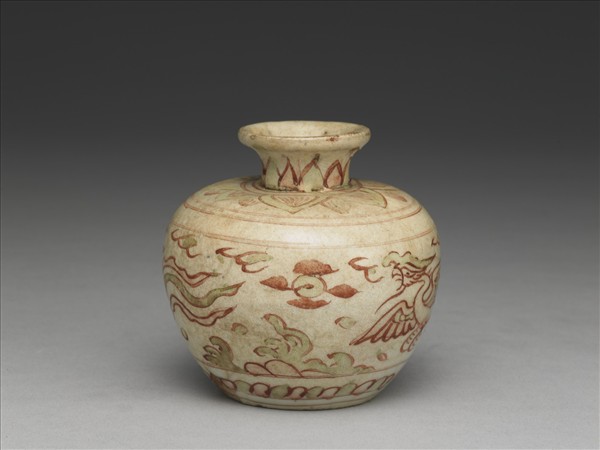 紅綠彩鳳紋小壺