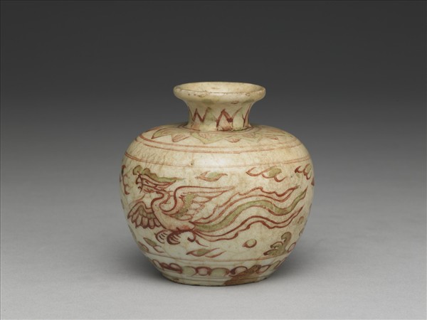 紅綠彩鳳紋小壺