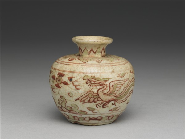 紅綠彩鳳紋小壺