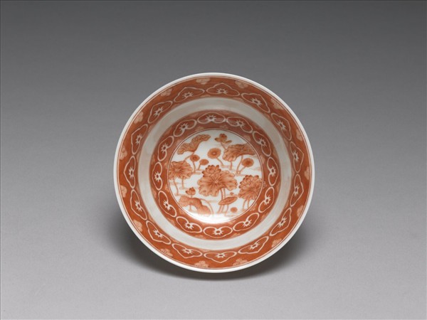 白瓷描紅荷露烹茶詩茶碗