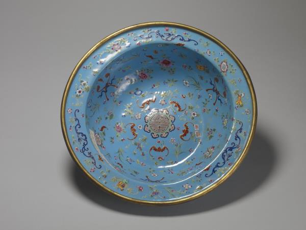 銅胎畫琺瑯福壽盆