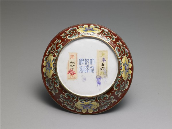 銅胎畫琺瑯紅地花卉紋盤