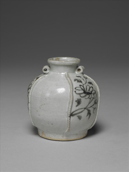 青花聯珠紋雙耳罐