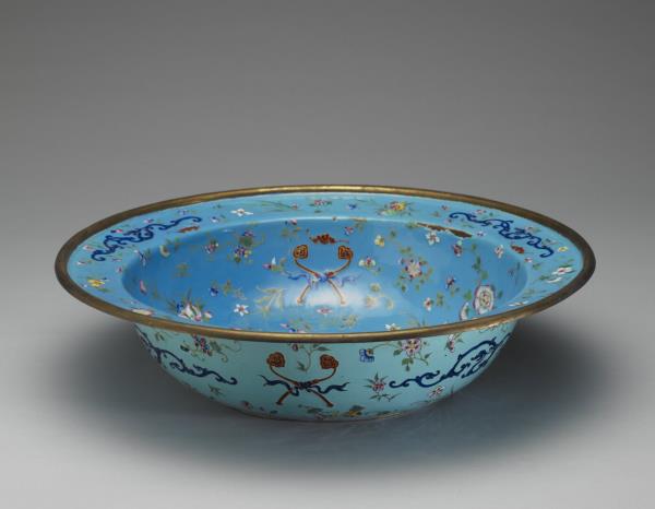 銅胎畫琺瑯福壽盆