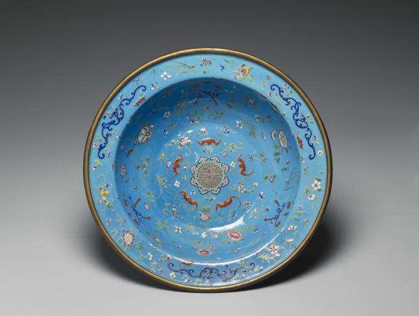 銅胎畫琺瑯福壽盆