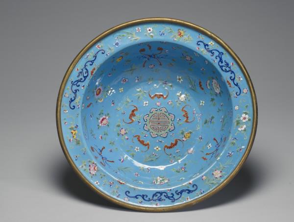 銅胎畫琺瑯福壽盆