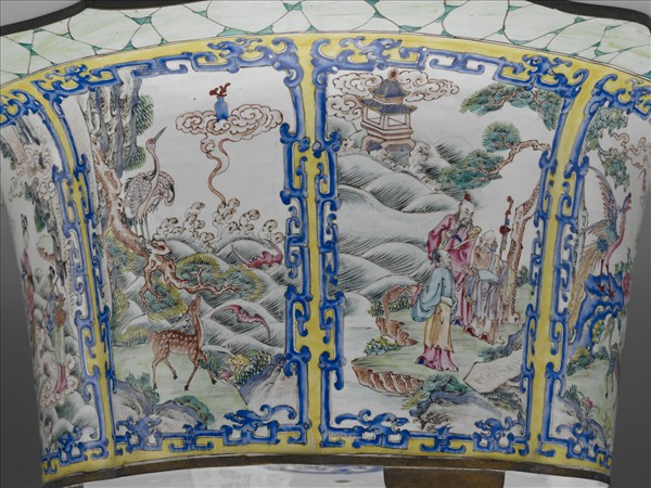 銅胎畫琺瑯開光福壽圖花盆