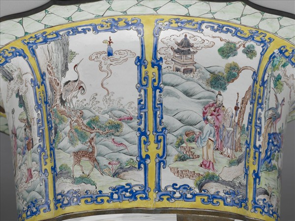 銅胎畫琺瑯開光福壽圖花盆