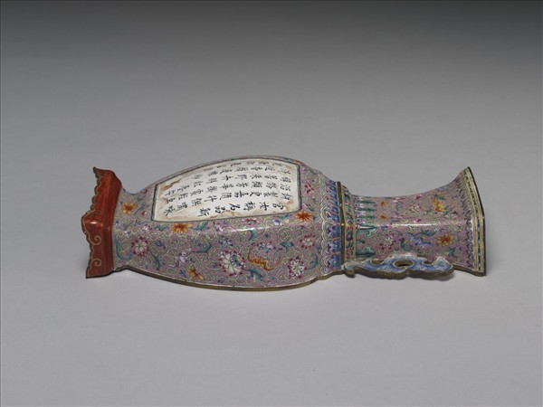 銅胎畫琺瑯開光御製詩文轎瓶