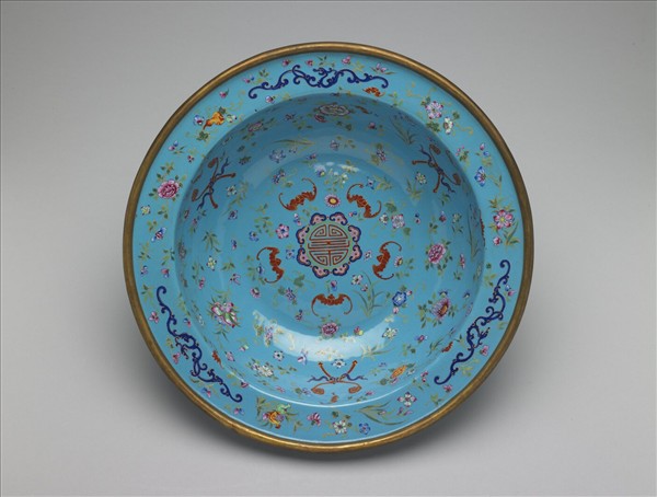 銅胎畫琺瑯福壽盆