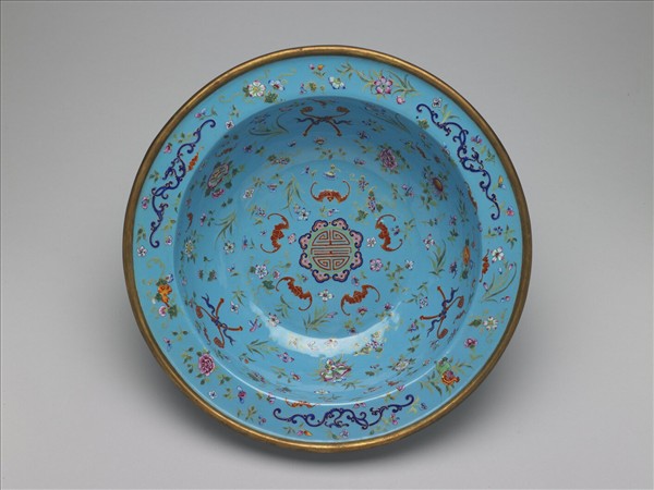 銅胎畫琺瑯福壽盆