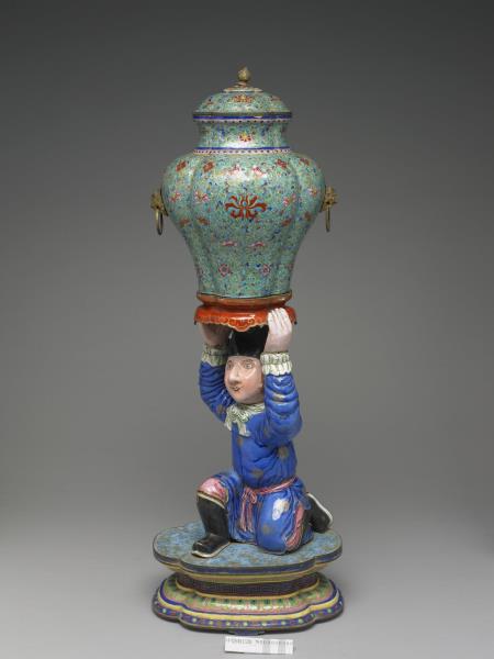 銅胎畫琺瑯洋人托寶