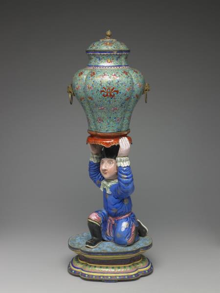 銅胎畫琺瑯洋人托寶