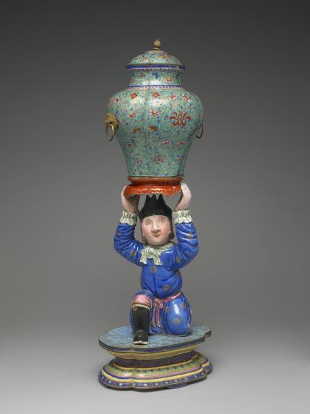 銅胎畫琺瑯洋人托寶