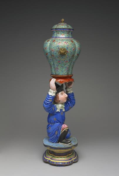 銅胎畫琺瑯洋人托寶