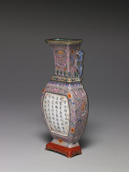 銅胎畫琺瑯開光御製詩文轎瓶