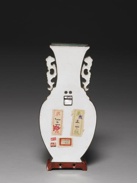 銅胎畫琺瑯開光御製詩文轎瓶