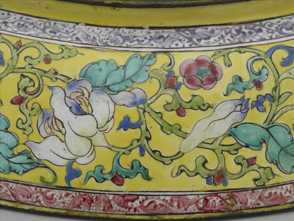 銅胎畫琺瑯黃地開光花卉盤