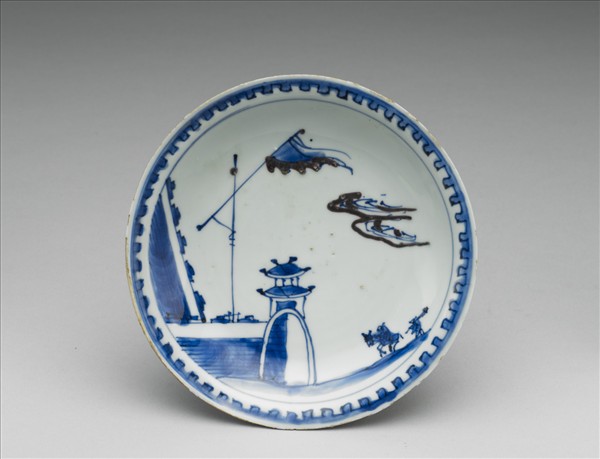 青花釉裡紅風景盤