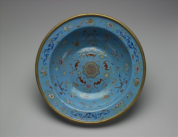 銅胎畫琺瑯福壽盆