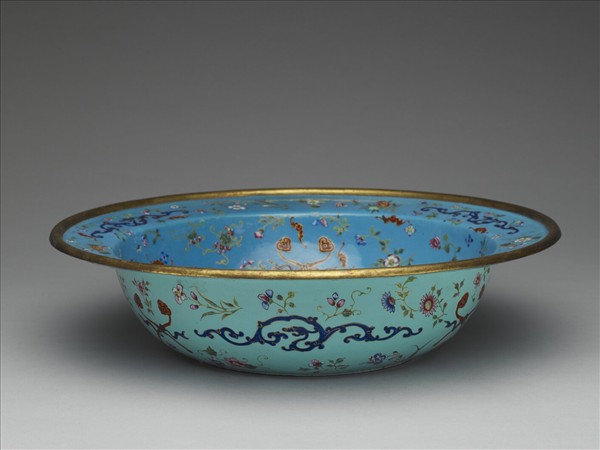 銅胎畫琺瑯福壽盆