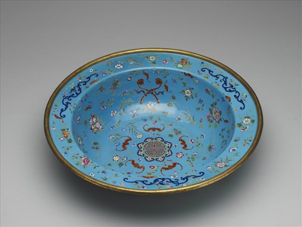 銅胎畫琺瑯福壽盆