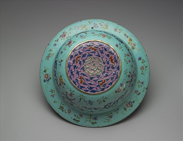 銅胎畫琺瑯福壽盆