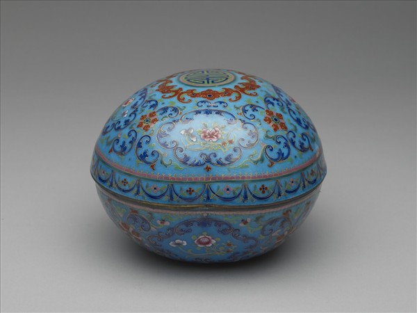 銅胎畫琺瑯桃式盒