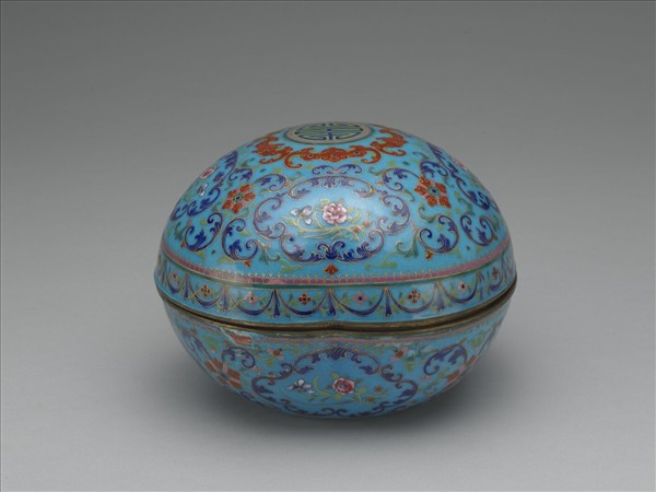 銅胎畫琺瑯桃式盒