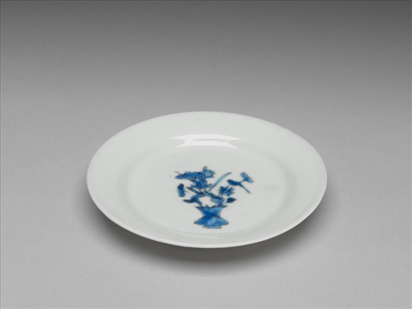 藍彩花鳥紋碟