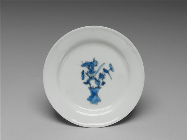 藍彩花鳥紋碟