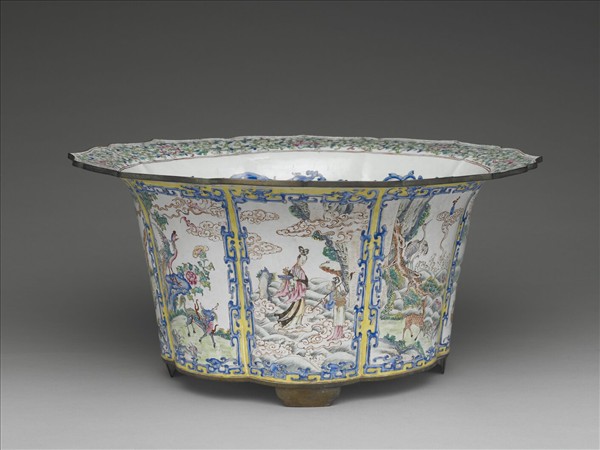 銅胎畫琺瑯仙人「福祿壽」花盆