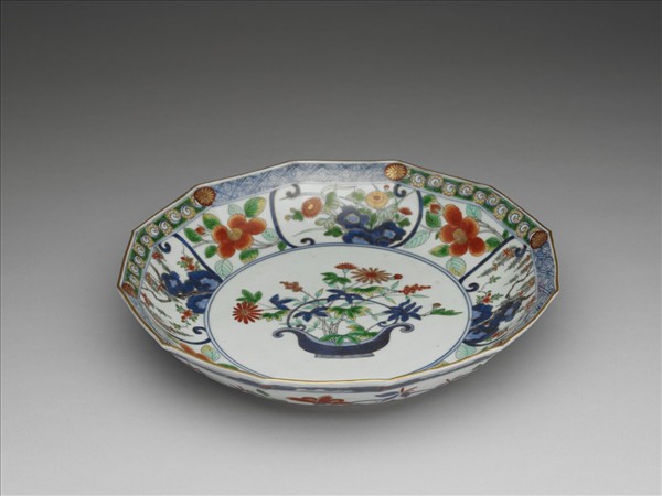 有田窯 五彩花卉紋十二方盤