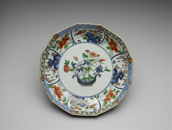 有田窯 五彩花卉紋十二方盤