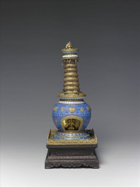 銅胎畫琺瑯藍地花葉紋塔形龕