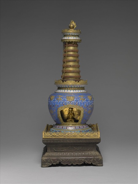 銅胎畫琺瑯藍地花葉紋塔形龕