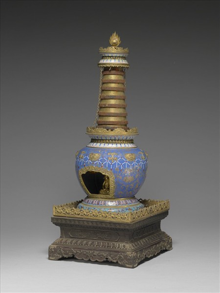 銅胎畫琺瑯藍地花葉紋塔形龕