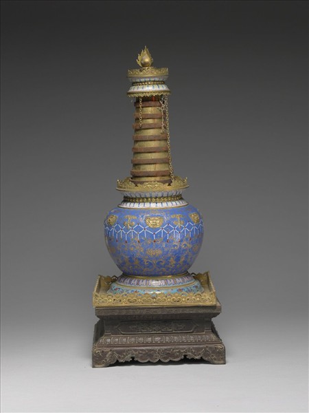 銅胎畫琺瑯藍地花葉紋塔形龕
