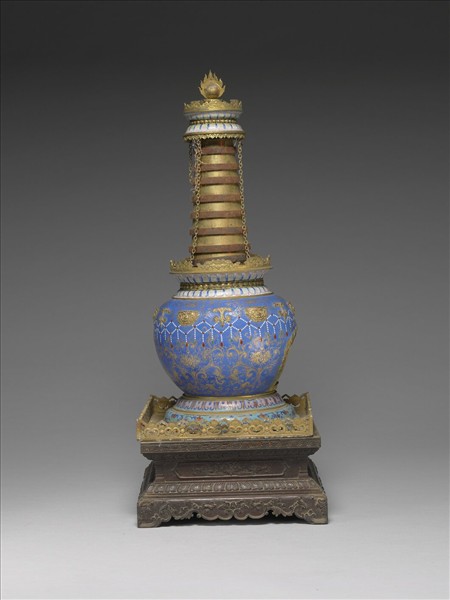 銅胎畫琺瑯藍地花葉紋塔形龕