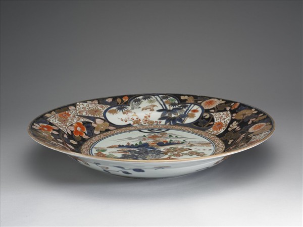 有田窯 描金花卉山水圖盤