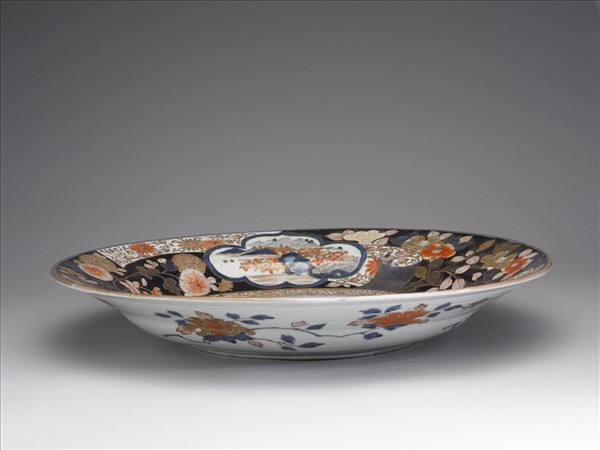 有田窯 描金花卉山水圖盤