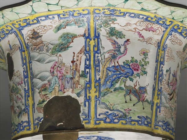 銅胎畫琺瑯開光福壽圖花盆