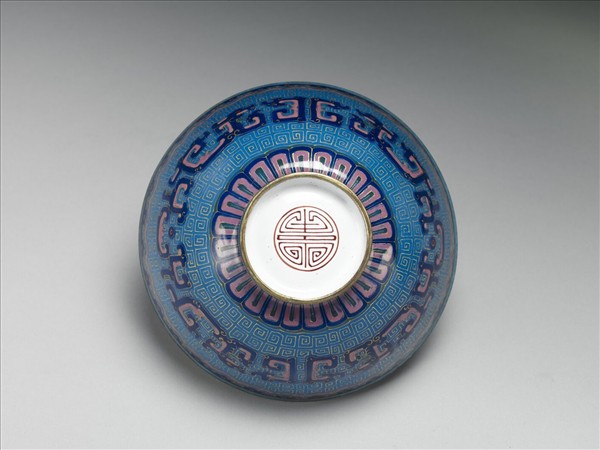 銅胎畫琺瑯藍地龍紋碗