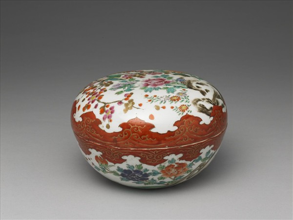 有田窯 五彩花鳥紋圓盒